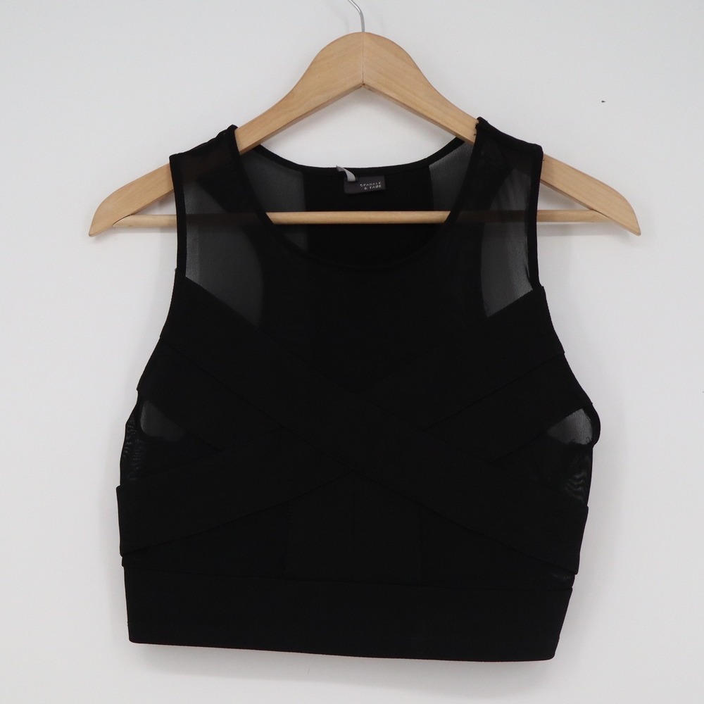 Sparkle & Fade Black Mesh Bandage Crop Top Sleeveless Racerback Large Urban